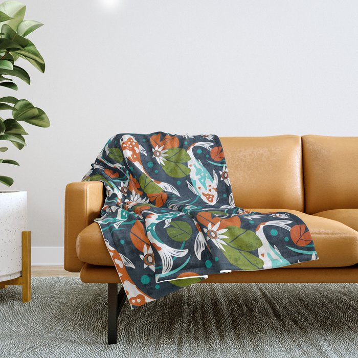 Koi Pond - Orange Throw Blanket Gallery Image 1