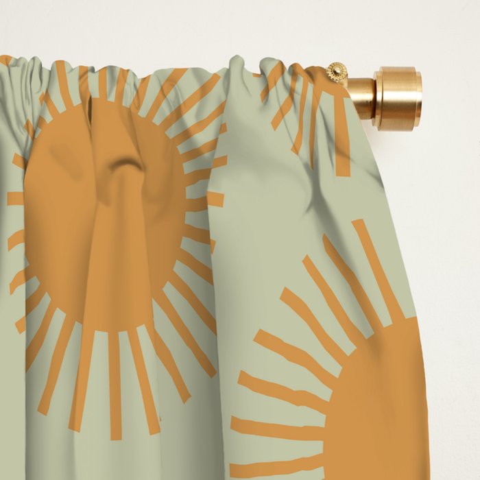 Boho Summer Sun Pattern VIII Sage and Orange Window Curtain Gallery Image 2
