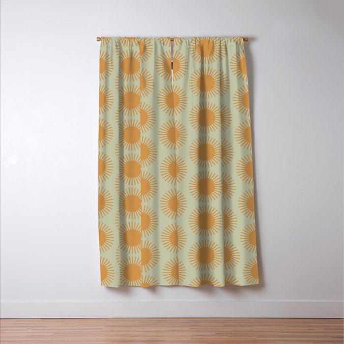 Boho Summer Sun Pattern VIII Sage and Orange Window Curtain Gallery Image 3