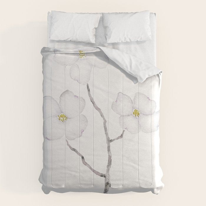 white dogwood flower watercolor Comforter Gallery Image 1