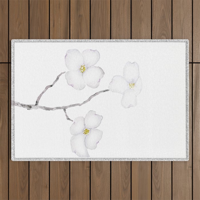 white dogwood flower watercolor Outdoor Rug Gallery Image 1
