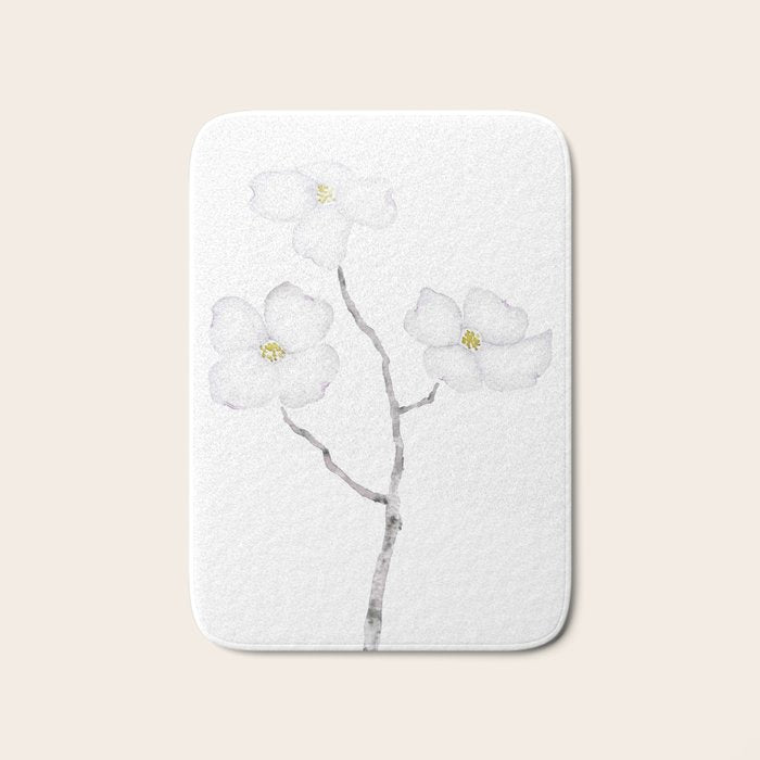 white dogwood flower watercolor Bath Mat Gallery Image 1