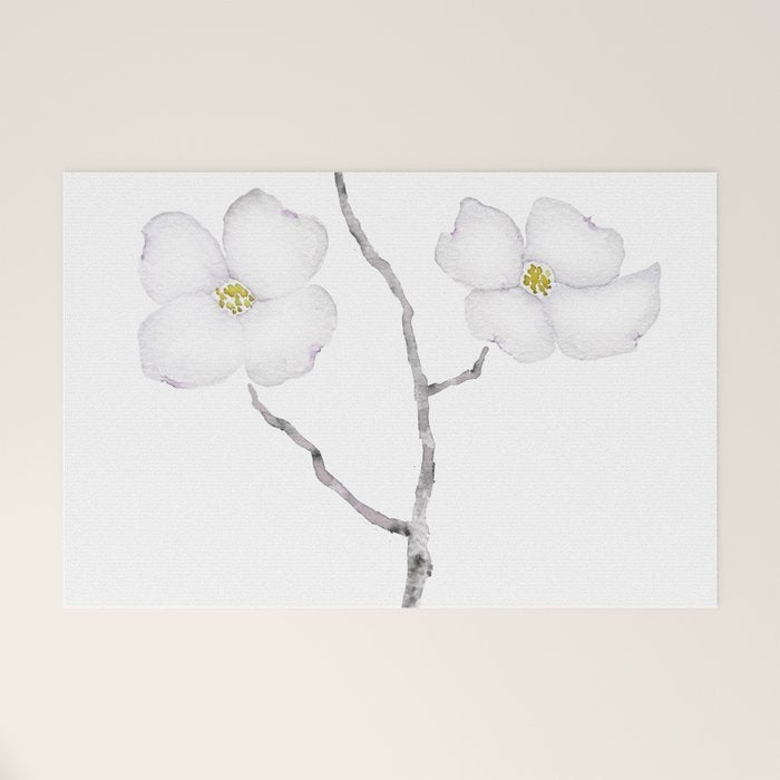 white dogwood flower watercolor Welcome Mat Gallery Image 1