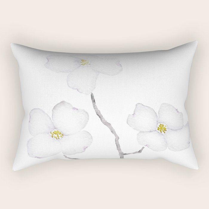 white dogwood flower watercolor Rectangular Pillow Gallery Image 1