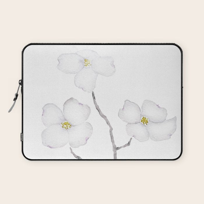 white dogwood flower watercolor Laptop Sleeve Gallery Image 1