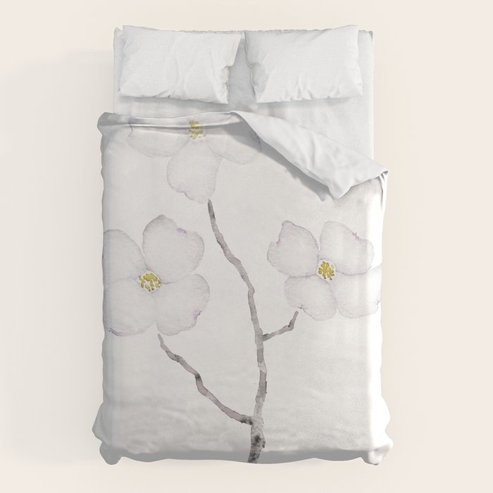 white dogwood flower watercolor Duvet Cover Gallery Image 6