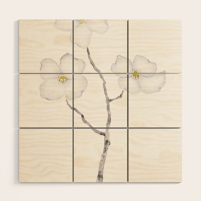 white dogwood flower watercolor Wood Wall Art Gallery Image 1