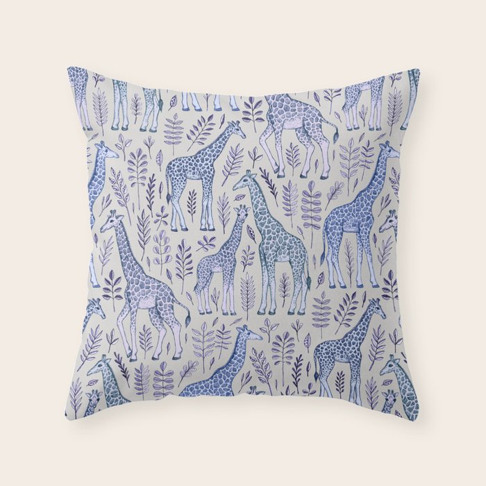 Blue Giraffe Pattern Throw Pillow Gallery Image 1