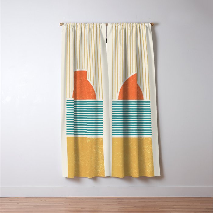Sun Beach Stripes - Mid Century Modern Abstract Window Curtain Gallery Image 3