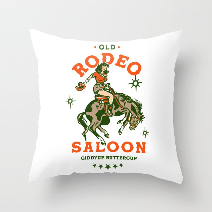 Old Rodeo Saloon: Giddy Up Buttercup. Vintage Cowgirl Pinup Art Throw Pillow Gallery Image 6