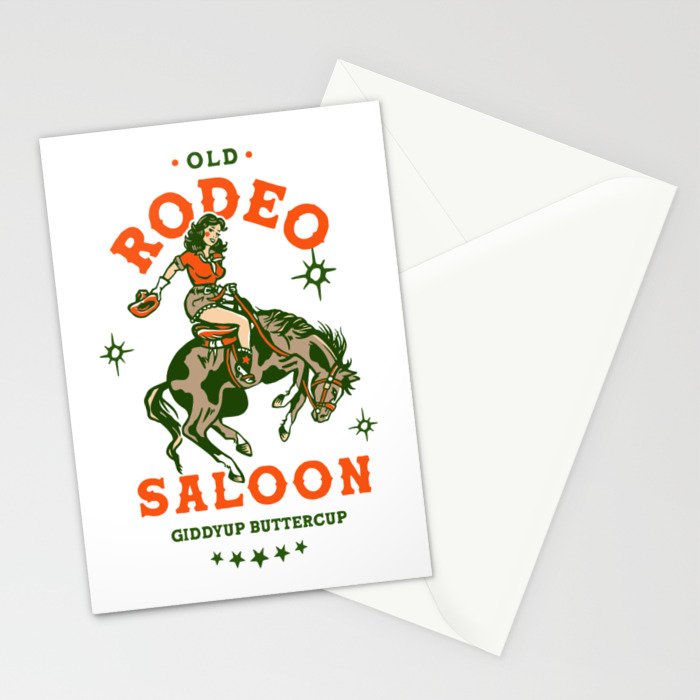 Old Rodeo Saloon: Giddy Up Buttercup. Vintage Cowgirl Pinup Art Stationery Card Gallery Image 2