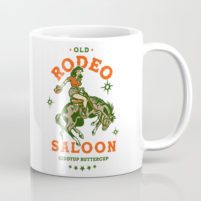 Old Rodeo Saloon: Giddy Up Buttercup. Vintage Cowgirl Pinup Art Coffee Mug Gallery Image 1