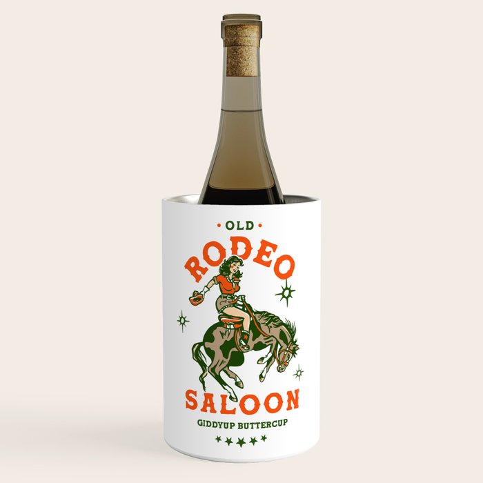 Old Rodeo Saloon: Giddy Up Buttercup. Vintage Cowgirl Pinup Art Wine Chiller Gallery Image 1