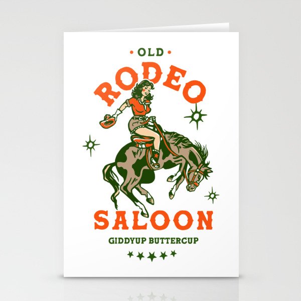 Old Rodeo Saloon: Giddy Up Buttercup. Vintage Cowgirl Pinup Art Stationery Card Gallery Image 2