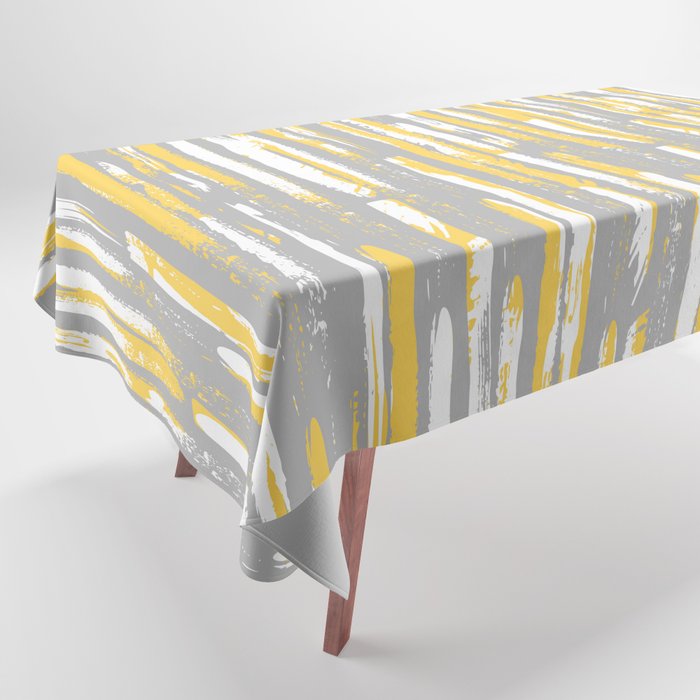 Colorful Stripes, Abstract Art, Yellow and Gray Tablecloth Gallery Image 1