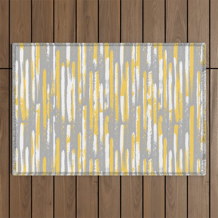 Colorful Stripes, Abstract Art, Yellow and Gray Outdoor Rug Gallery Image 1