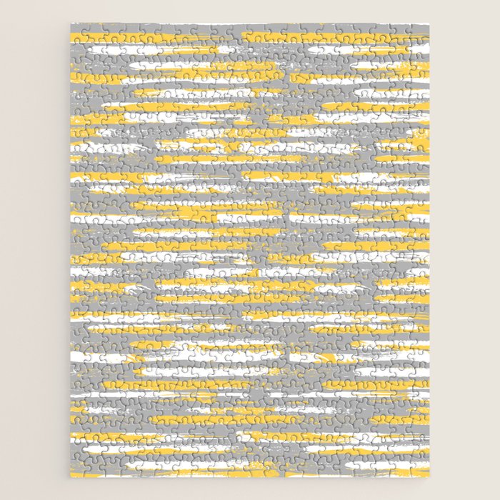 Colorful Stripes, Abstract Art, Yellow and Gray Jigsaw Puzzle Gallery Image 1
