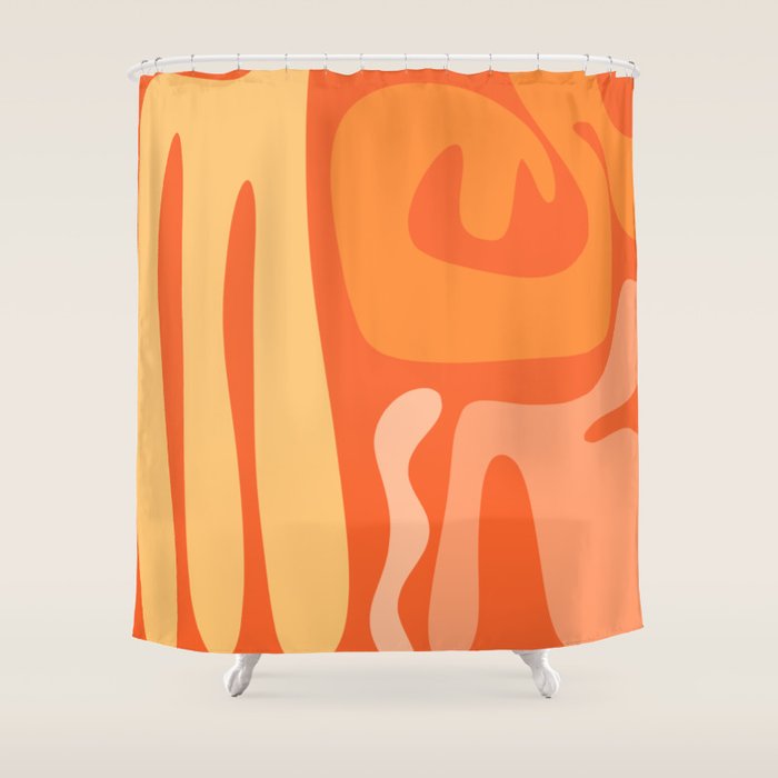 Mid Century Modern Kwaito Abstract Pattern in Tangerine Orange Yellow Shower Curtain Gallery Image 1