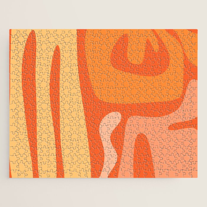 Mid Century Modern Kwaito Abstract Pattern in Tangerine Orange Yellow Jigsaw Puzzle Gallery Image 1