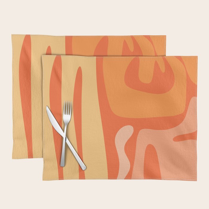 Mid Century Modern Kwaito Abstract Pattern in Tangerine Orange Yellow Placemat Gallery Image 1