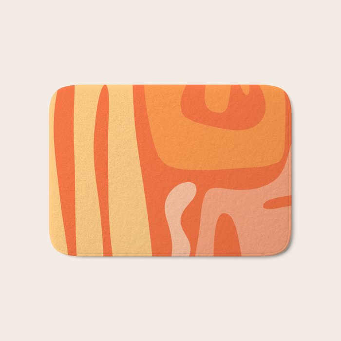 Mid Century Modern Kwaito Abstract Pattern in Tangerine Orange Yellow Bath Mat Gallery Image 1