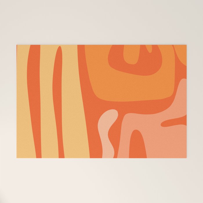 Mid Century Modern Kwaito Abstract Pattern in Tangerine Orange Yellow Welcome Mat Gallery Image 1