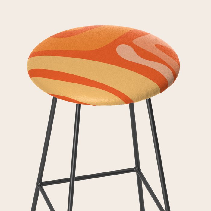 Mid Century Modern Kwaito Abstract Pattern in Tangerine Orange Yellow Stool Gallery Image 2