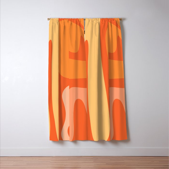 Mid Century Modern Kwaito Abstract Pattern in Tangerine Orange Yellow Window Curtain Gallery Image 3