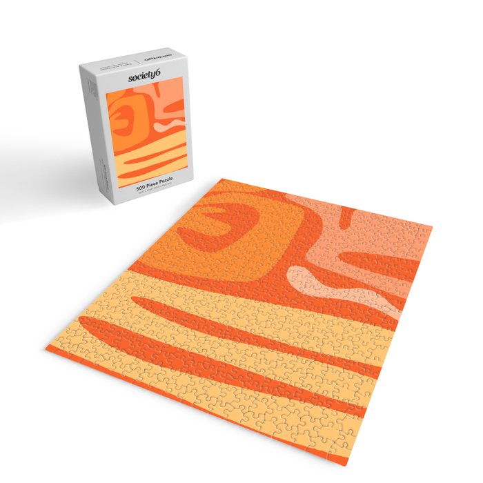 Mid Century Modern Kwaito Abstract Pattern in Tangerine Orange Yellow Jigsaw Puzzle Gallery Image 2