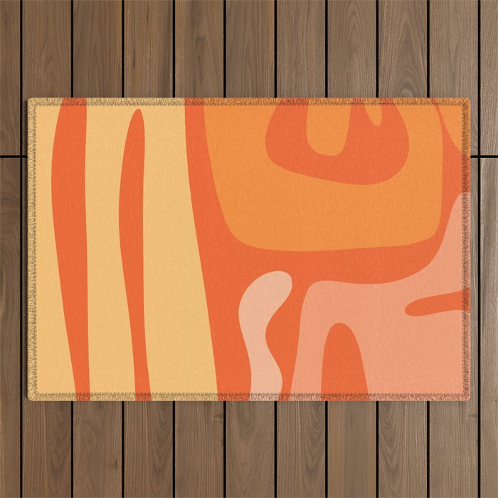 Mid Century Modern Kwaito Abstract Pattern in Tangerine Orange Yellow Outdoor Rug Gallery Image 1