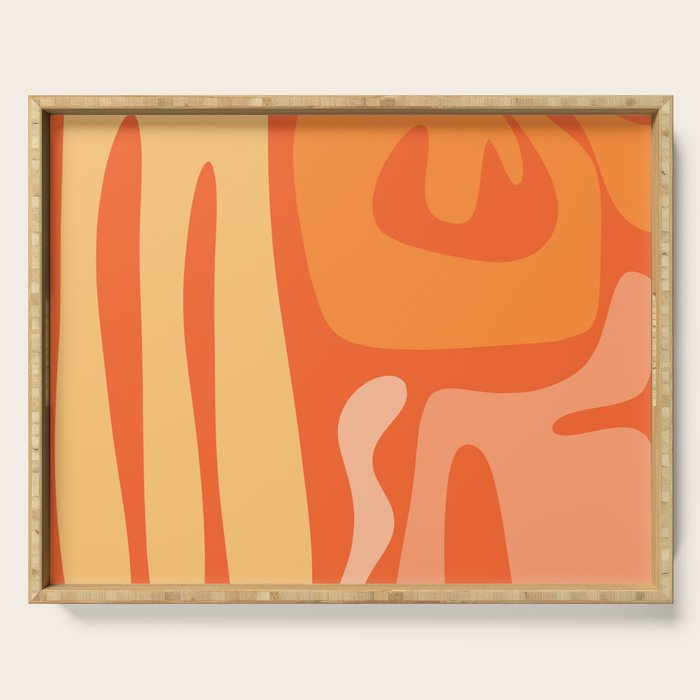 Mid Century Modern Kwaito Abstract Pattern in Tangerine Orange Yellow Serving Tray Gallery Image 1