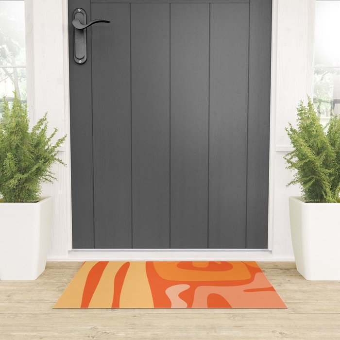 Mid Century Modern Kwaito Abstract Pattern in Tangerine Orange Yellow Welcome Mat Gallery Image 3