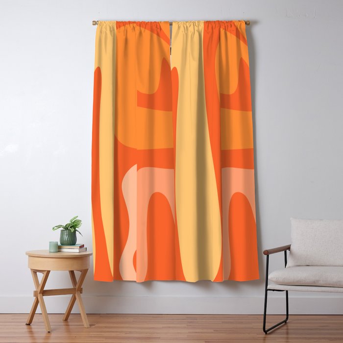 Mid Century Modern Kwaito Abstract Pattern in Tangerine Orange Yellow Window Curtain Gallery Image 5
