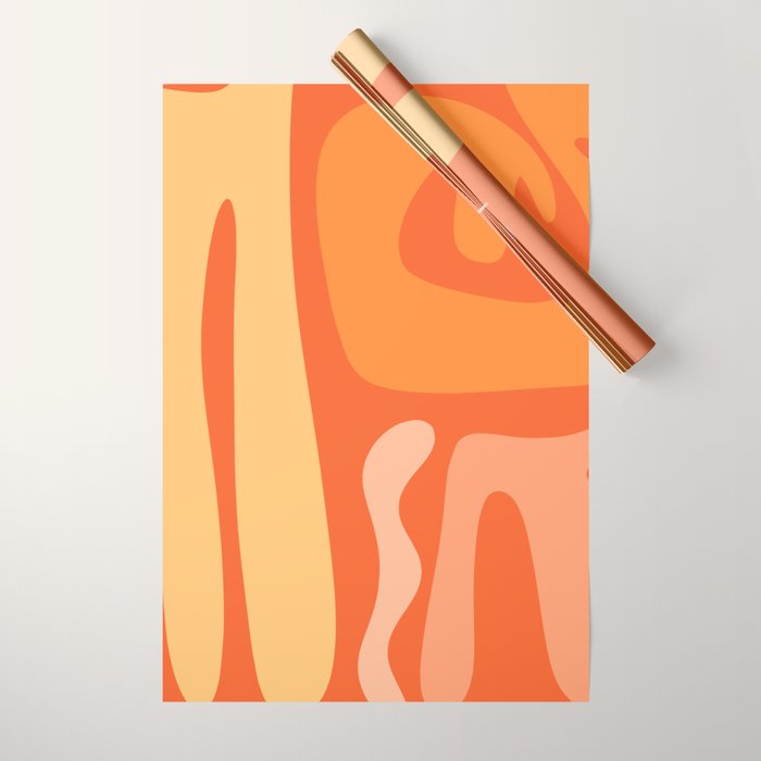 Mid Century Modern Kwaito Abstract Pattern in Tangerine Orange Yellow Wrapping Paper Gallery Image 1