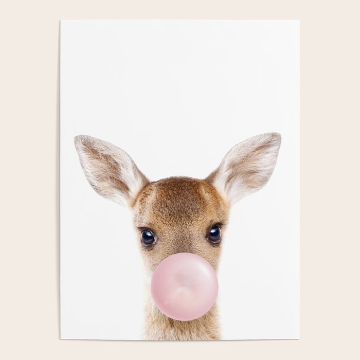 Baby Deer Blowing Bubble Gum, Pink Nursery, Baby Animals Art Print by Synplus Poster Gallery Image 4