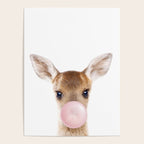 Baby Deer Blowing Bubble Gum, Pink Nursery, Baby Animals Art Print by Synplus Poster Gallery Image 4