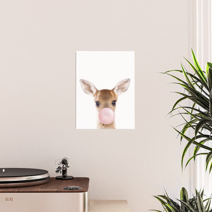 Baby Deer Blowing Bubble Gum, Pink Nursery, Baby Animals Art Print by Synplus Poster Gallery Image 2