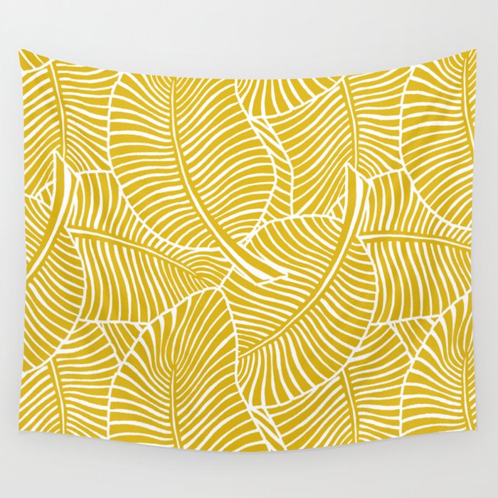 Zebra Palm Hawaiian Tropical  -Sulfur Yellow Wall Tapestry Gallery Image 1