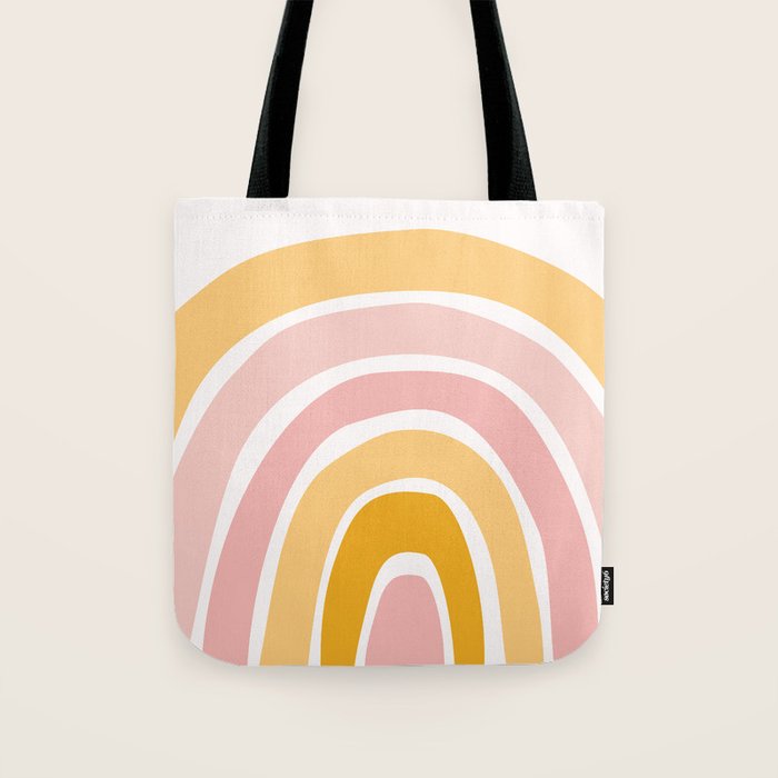 Abstract Shapes 94 in Mustard Yellow and Pale Pink (Rainbow Abstraction) Tote Bag Gallery Image 1