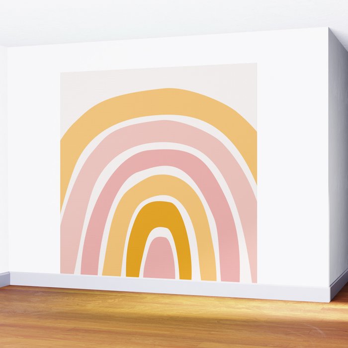 Abstract Shapes 94 in Mustard Yellow and Pale Pink (Rainbow Abstraction) Wall Mural Gallery Image 2