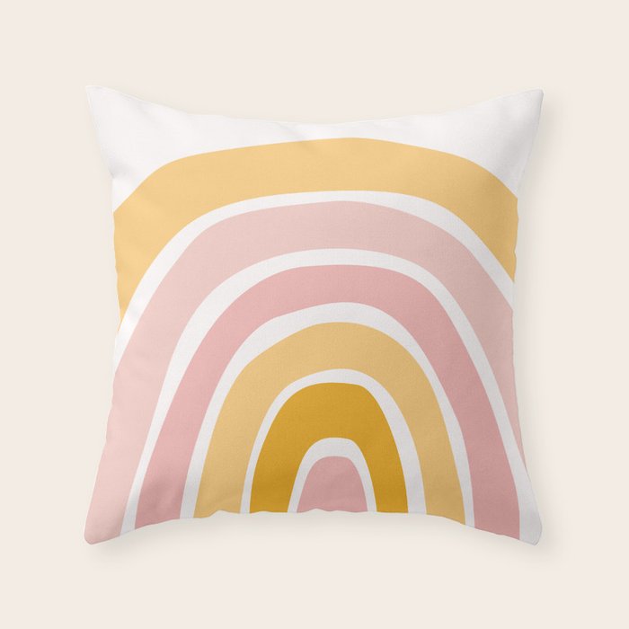 Abstract Shapes 94 in Mustard Yellow and Pale Pink (Rainbow Abstraction) Throw Pillow Gallery Image 6