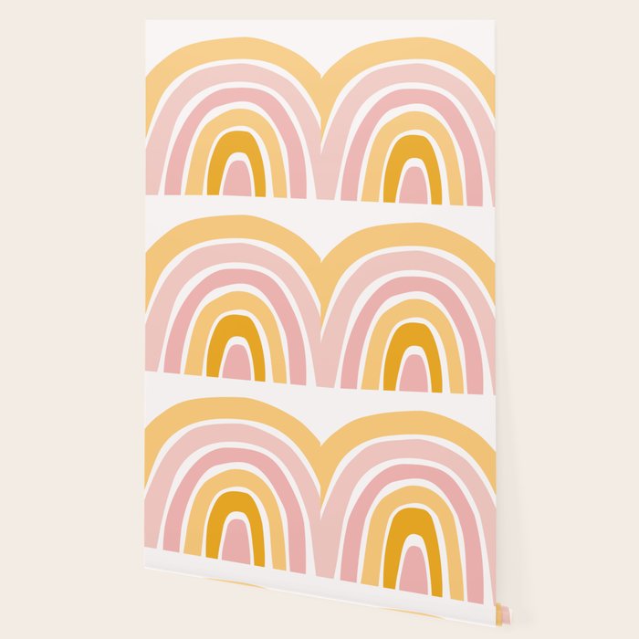 Abstract Shapes 94 in Mustard Yellow and Pale Pink (Rainbow Abstraction) Wallpaper Gallery Image 2