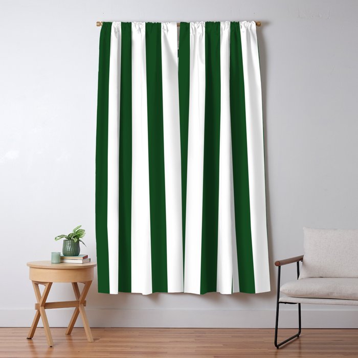 Large Forest Green and White Rustic Vertical Beach Stripes Window Curtain Gallery Image 5