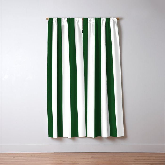 Large Forest Green and White Rustic Vertical Beach Stripes Window Curtain Gallery Image 3