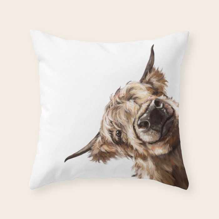 Sneaky Highland Cow Throw Pillow Gallery Image 6