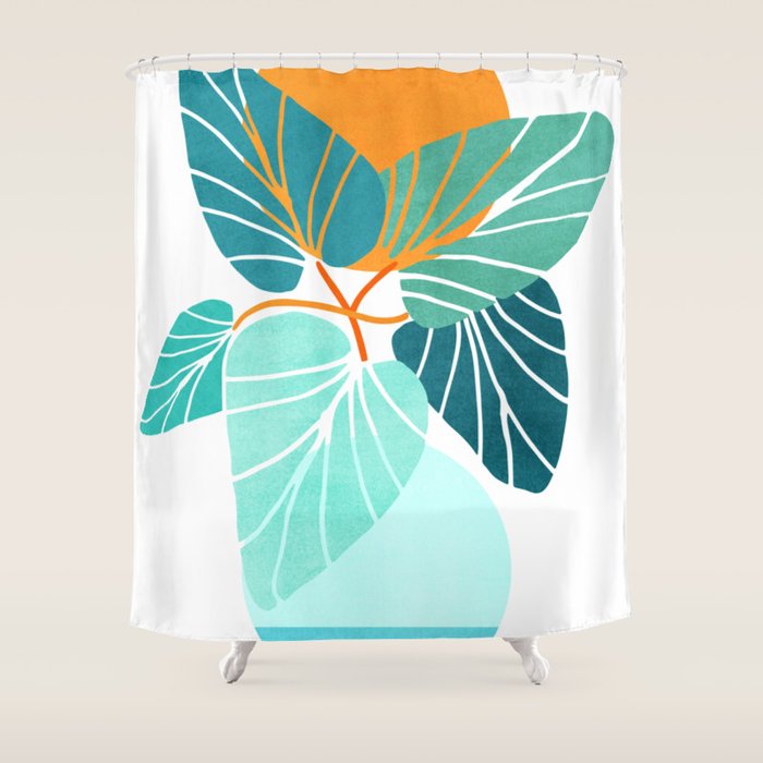 Tropical Symmetry Retro Botanic Shower Curtain Gallery Image 1