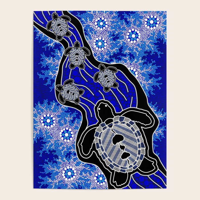 Authentic Aboriginal Art - Baby Sea Turtles Poster Gallery Image 4
