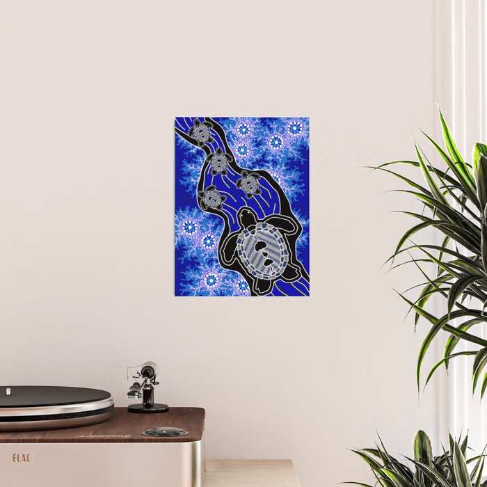 Authentic Aboriginal Art - Baby Sea Turtles Poster Gallery Image 2