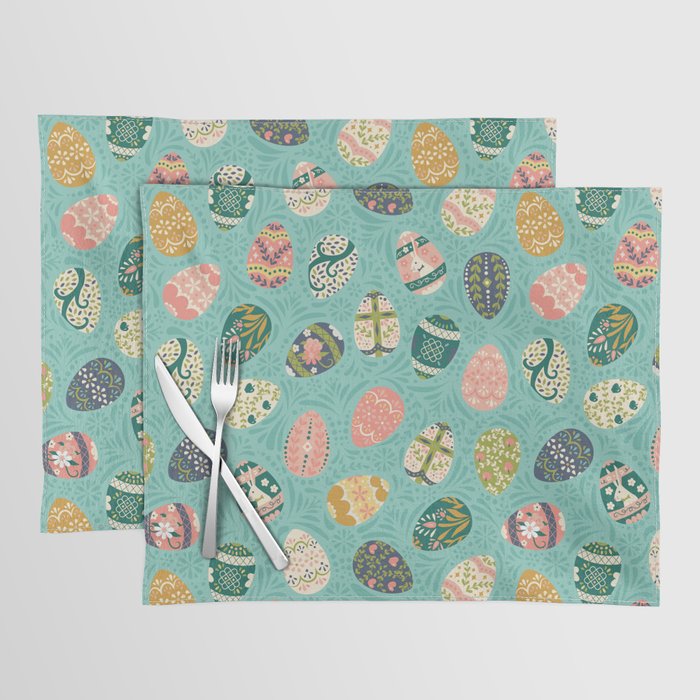 Floral Easter Eggs - Aqua Placemat Gallery Image 1