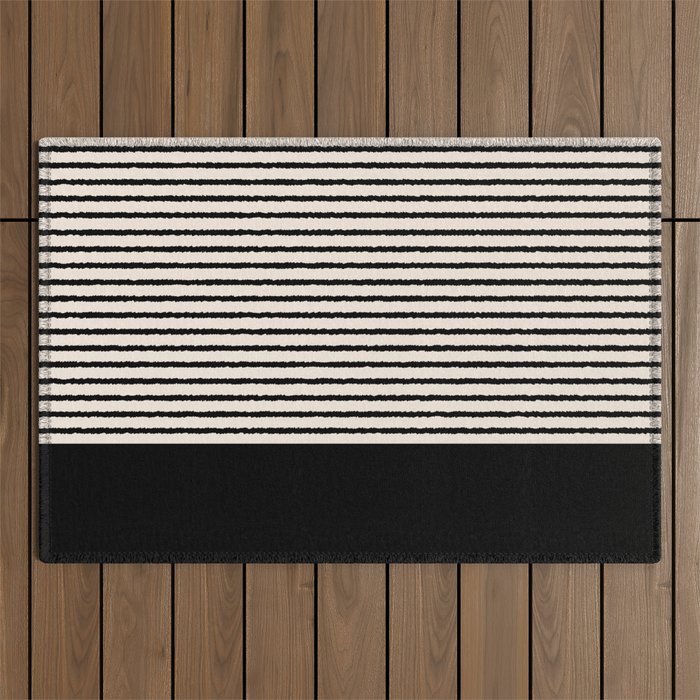 Texture - Black Stripes Blocks Outdoor Rug Gallery Image 1